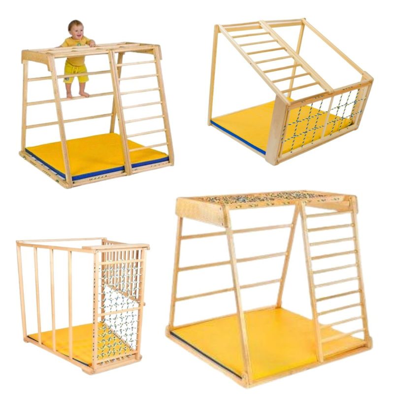 Indoor houten speeltoestel met klimrek Domino