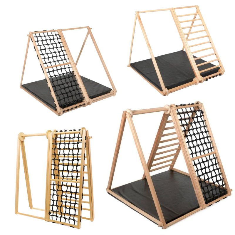 Indoor houten speeltoestel met klimrek Zebra Zwart